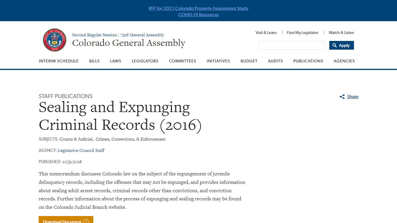 Sealing and Expunging Criminal Records (2016) - Colorado